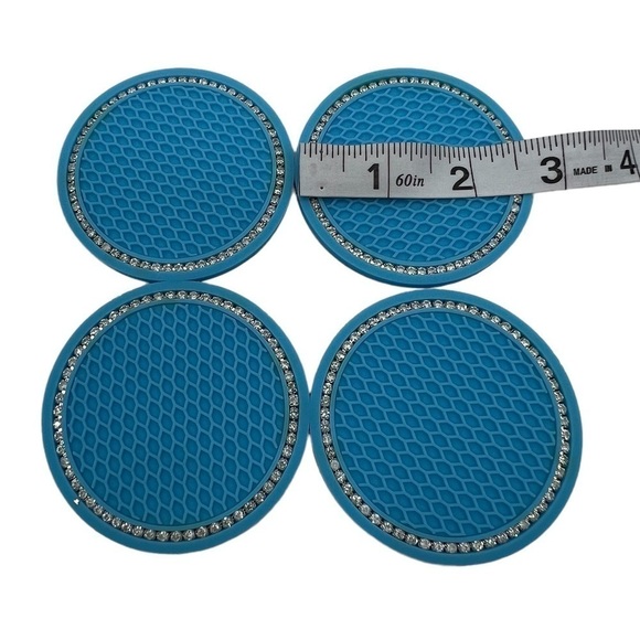 NWT Universal Anti Slip Blue Rhinestone Car Cup Holder Insert Coasters - Picture 2 of 2